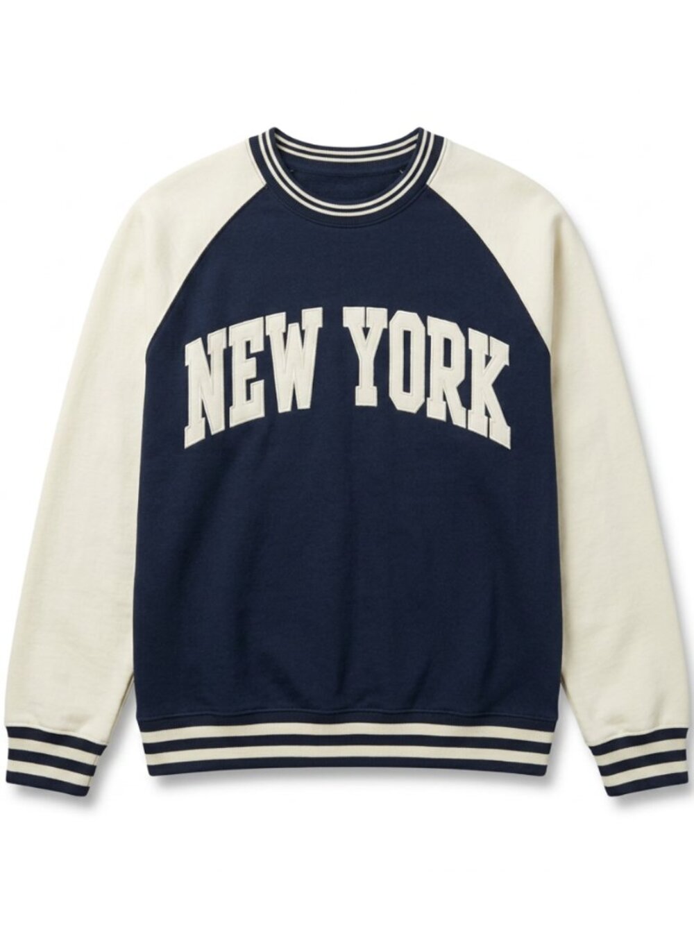 Men's New York Raglan Crewneck Sweatshirt Navy Cream Varsity Pullover S-2XL